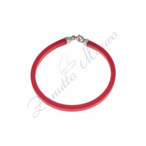 Bracciale in argento e gomma colore rosso cm 20