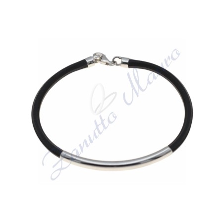 Bracciale in argento e gomma colore nero cm 20