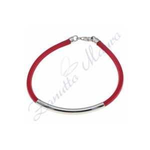Bracciale in argento e gomma colore rosso cm 20