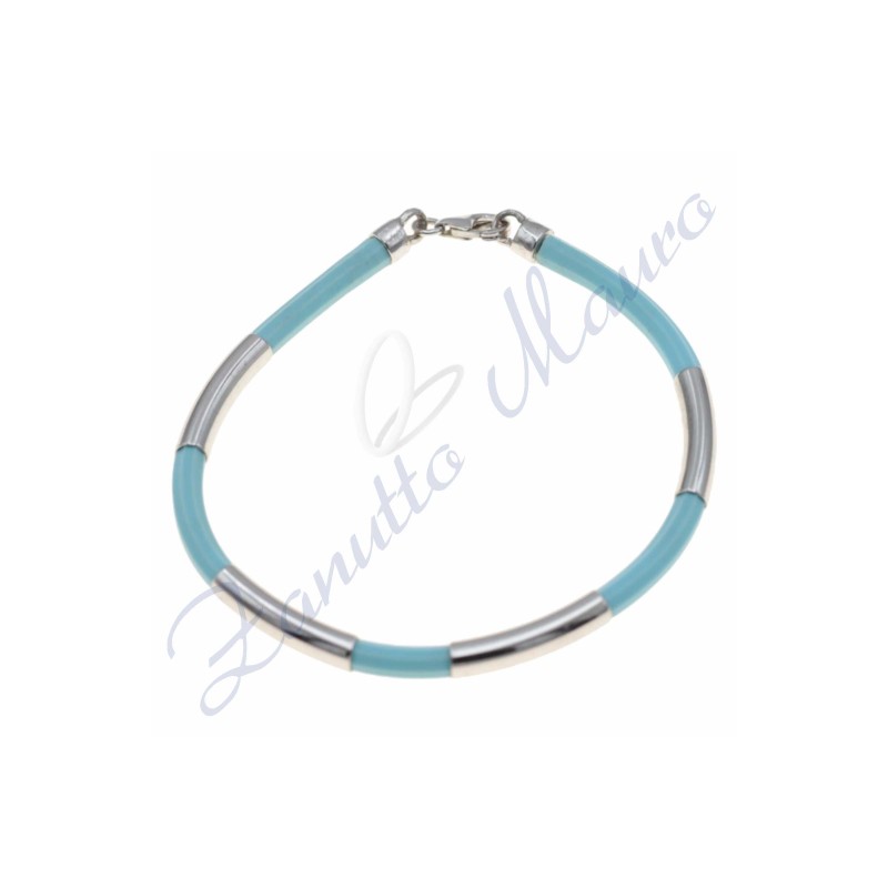Bracciale in argento e gomma colore celeste cm 20