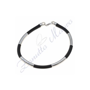 Bracciale in argento e gomma colore nero cm 20
