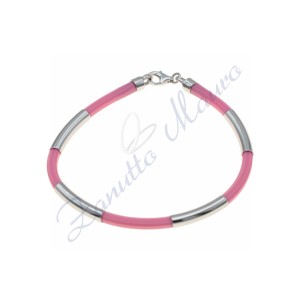 Bracciale in argento e gomma colore rosa cm 20