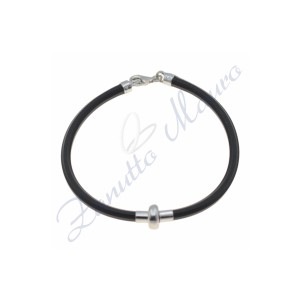 Bracciale in argento e gomma colore nero cm 19