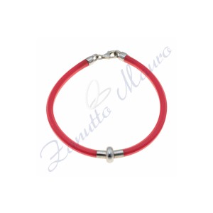 Bracciale in argento e gomma colore rosso cm 19