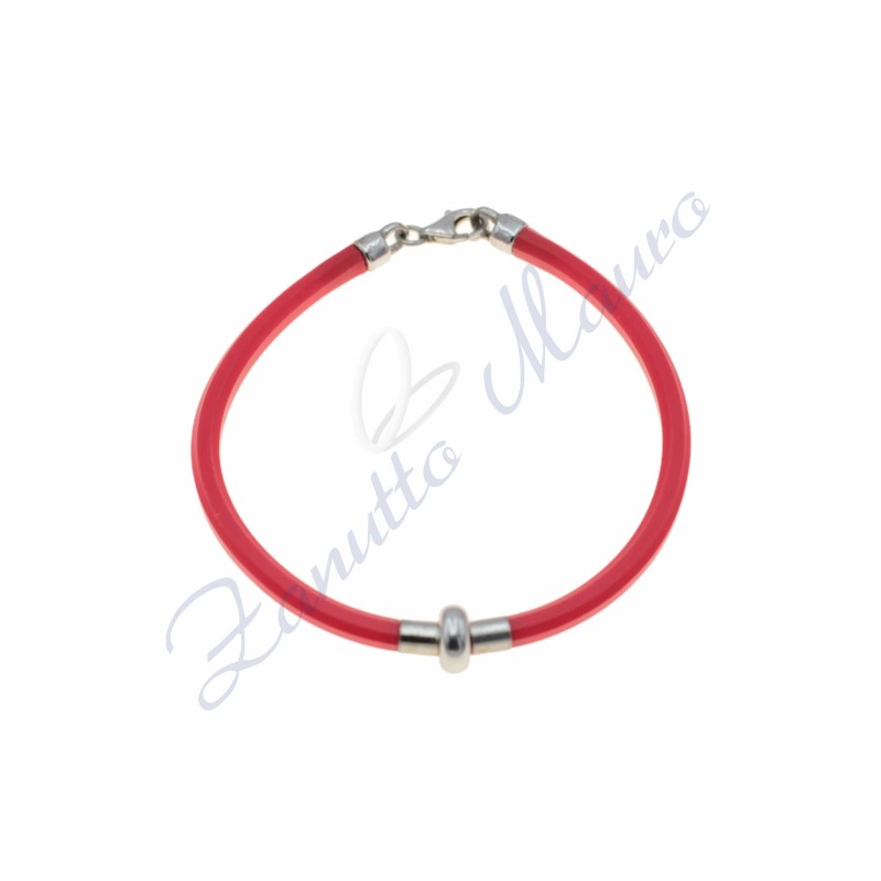 Bracciale in argento e gomma colore rosso cm 19