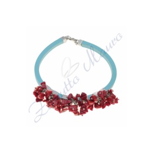 Bracciale in argento e gomma colore celeste cm 19