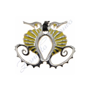 Ciondolo Cavalluccio Marino in argento 925/1000 e smalto giallo