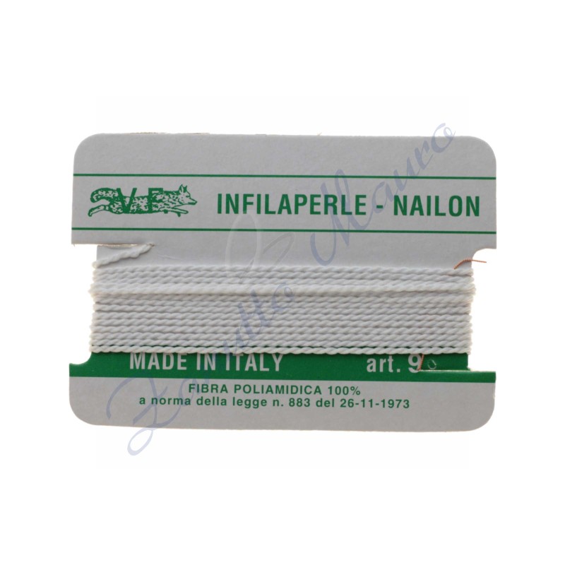 Infilaperle nylon numero 9 colore bianco. 1 filo da 2 metri circa