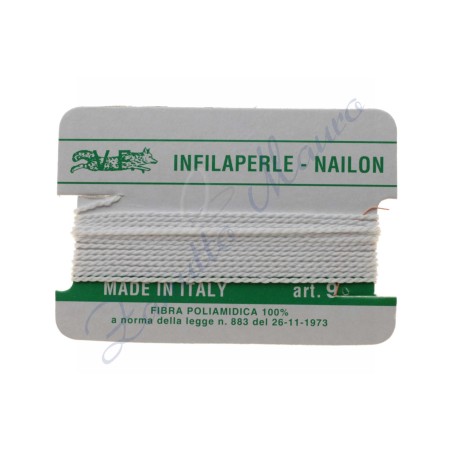 Infilaperle nylon numero 9 colore bianco. 1 filo da 2 metri circa