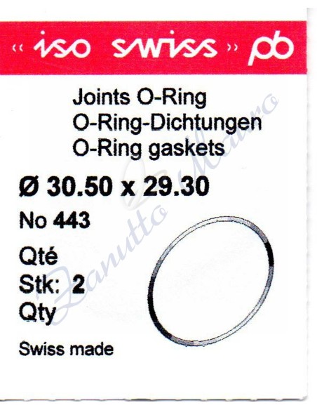 O-Ring Quartz ISO443 busta 2 pz Diam.int. 29.30 sezione 0,60
