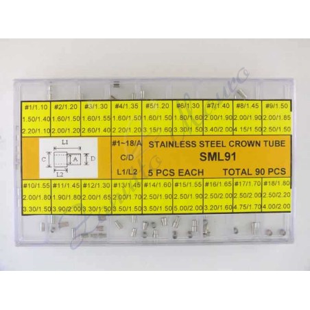 Assortimento 90 tubi per corone in acciaio