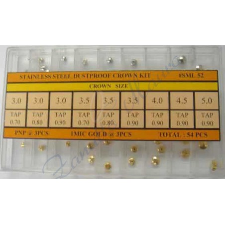 Assortimento 54 corone antipolvere accia io 27 cromate + 27 laminate