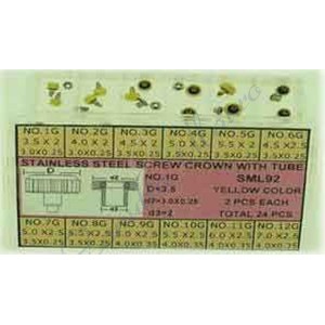 Assortimento 24 corone a vite in acciaio dorate diam da 3.5 a 7 tubo 2 e