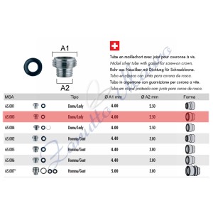 Tubo per corona a vite tipo Rolex con guarnizione 65.003 - MSA 65.003