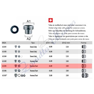 Tubo per corona a vite tipo Rolex con guarnizione 65.005 - MSA 65.005