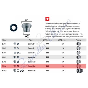 Tubo per corona a vite tipo Rolex con guarnizione 65.006 - MSA 65.006