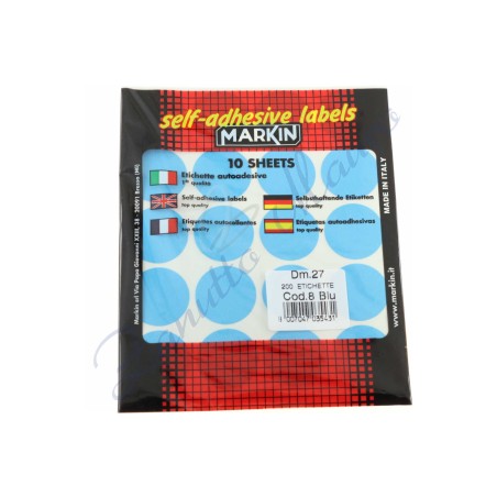 Etichette adesive Markin 8 diam mm 27 colore blu busta da 200 pz