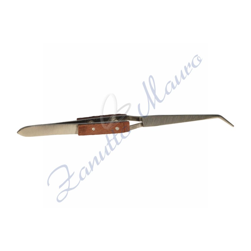 Pinzetta per saldatura a punta curva. Lunghezza mm 165.