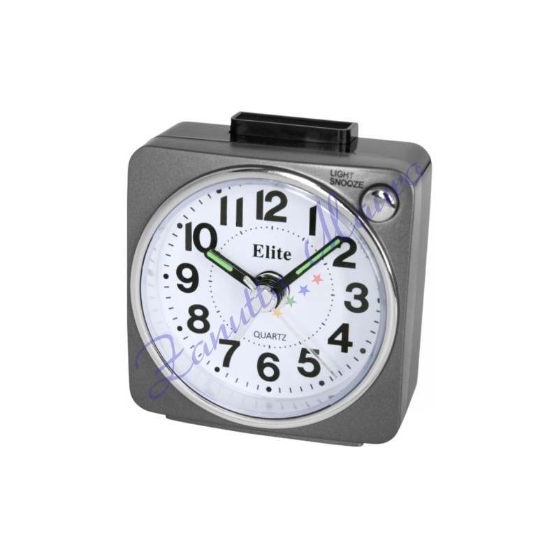 Sveglia Elite RS-7130 colore grigio scuro cm 6x6 con luce led. Silent