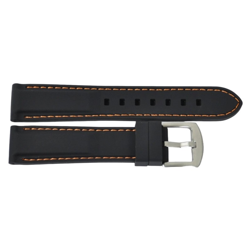 Cinturino JD003 in silicone ansa mm 24 colore nero e cuciture arancione