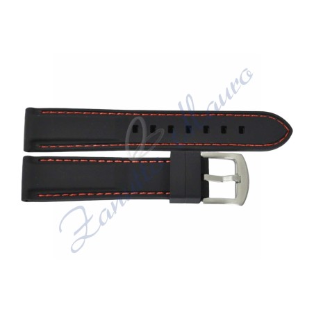 Cinturino JD003 in silicone ansa mm 18 colore nero con cuciture rosse