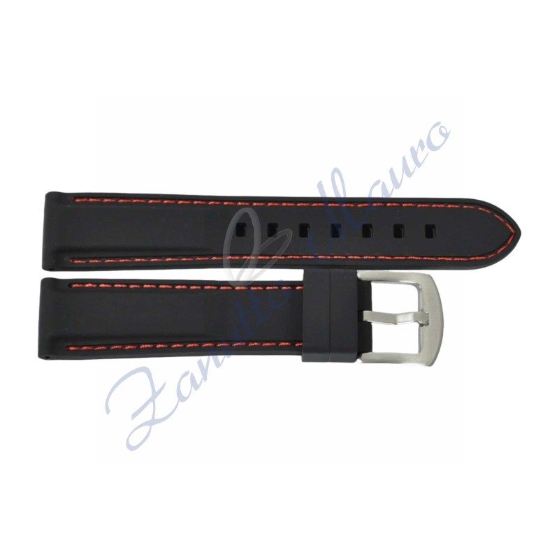 Cinturino JD003 in silicone ansa mm 22 colore nero con cuciture rosse