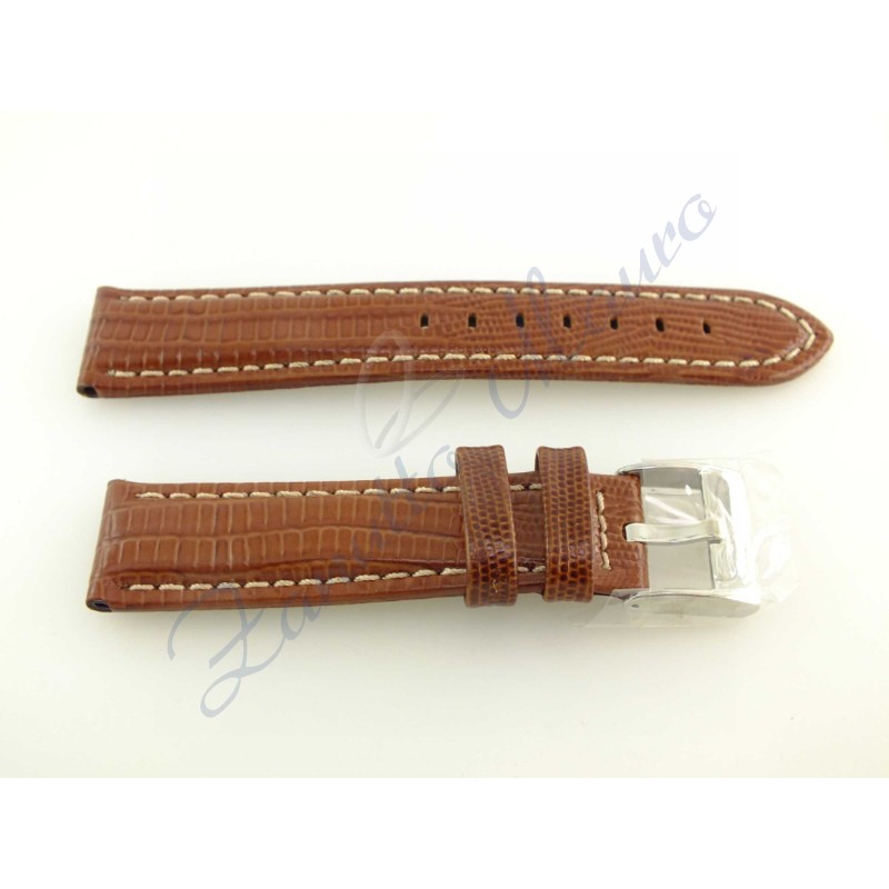 Cinturino JP028 stampa lucertola marrone con cuciture bianche ansa 20