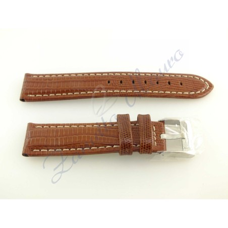 Cinturino JP028 stampa lucertola marrone con cuciture bianche ansa 20