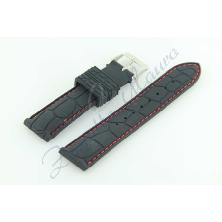 Cinturino silicone stampa cocco QJ0544 n ero cucitura rossa ansa 20