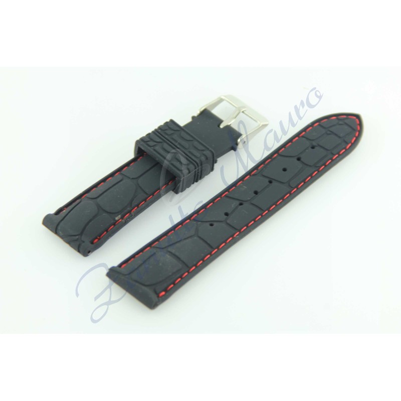 Cinturino silicone stampa cocco QJ0544 n ero cucitura rossa ansa 22