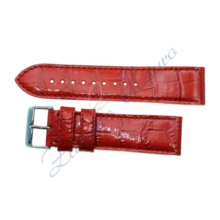 Cinturino imbottito in pelle colore rosso lucido stampa cocco ansa mm 26