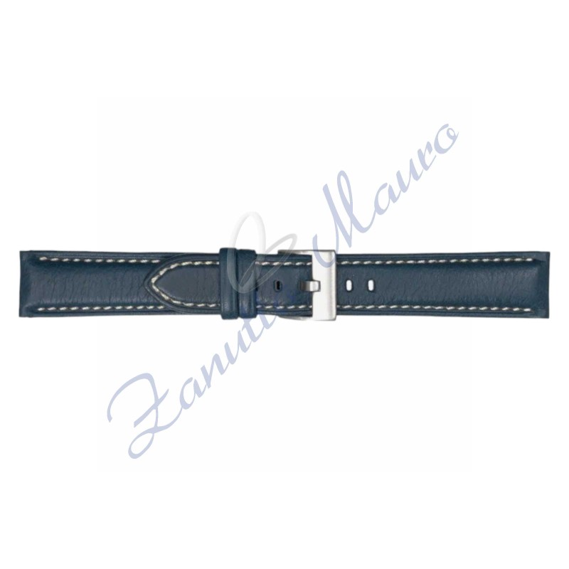 Cinturino 878/SL in pelle blu scuro con cuciture bianche ansa mm 22