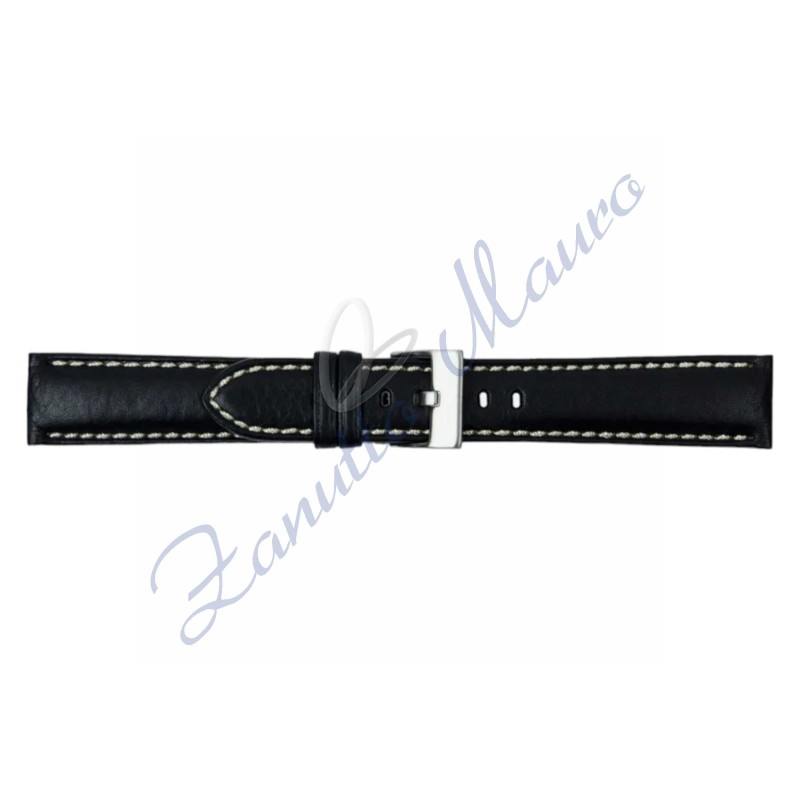 Cinturino 878/SL in pelle nero con cuciture bianche ansa mm 22x20