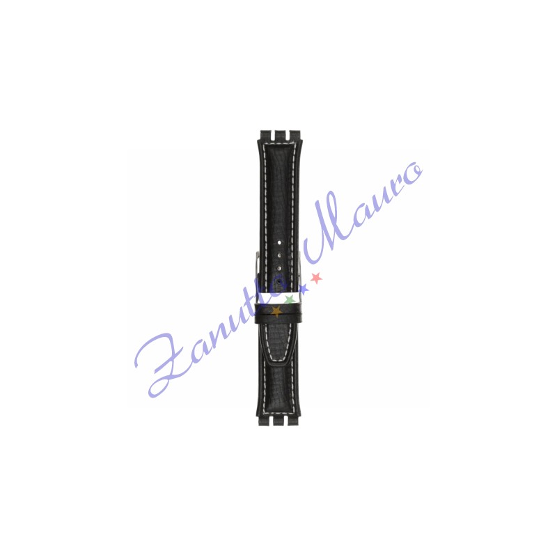 Cinturino 247E in pelle nera con cuciture bianche per Swatch Irony 19x22