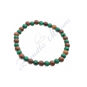 Bracciale elastico in malachite e legno cm 20
