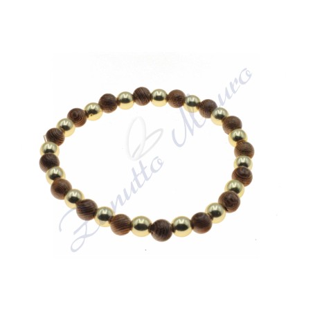 Bracciale elastico in legno ed ematite dorata cm 17