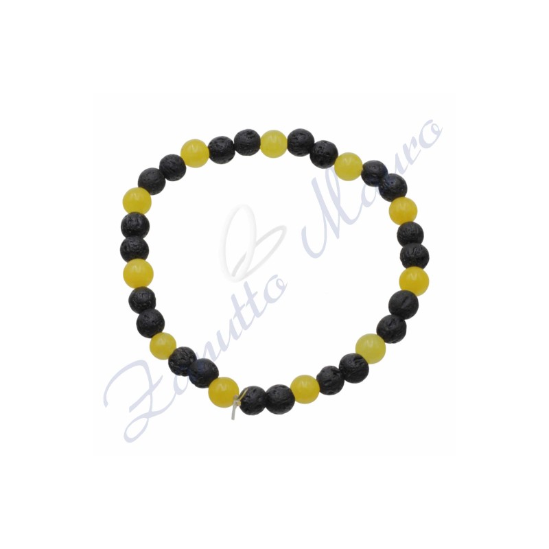 Bracciale elastico in lava ed agata gialla cm 19