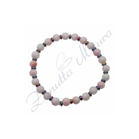 Bracciale elastico in agata rosa ed ematite rainbow cm 18
