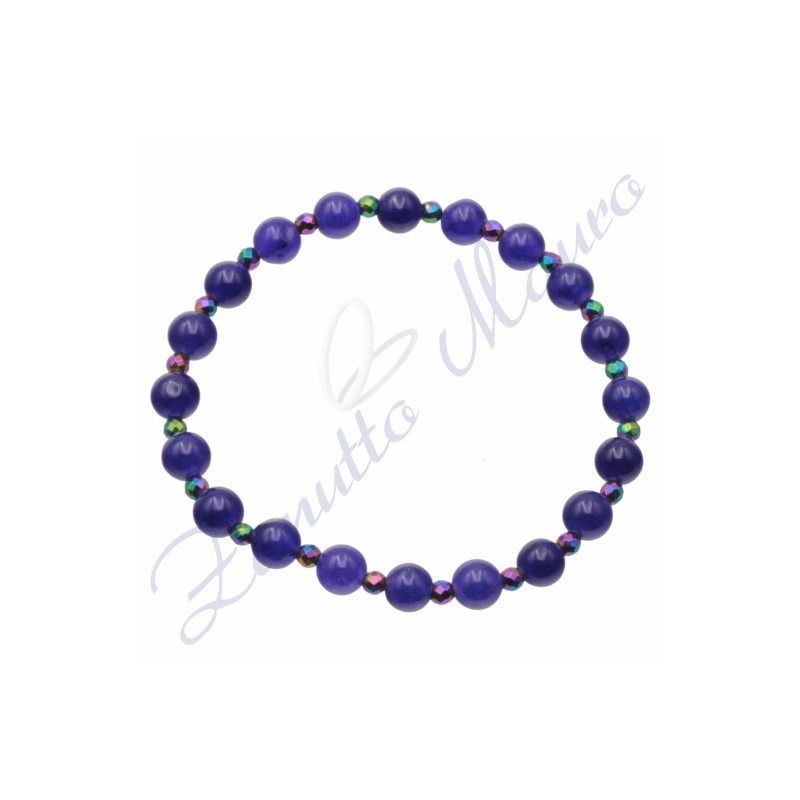 Bracciale elastico in agata viola ed ematite rainbow cm 18