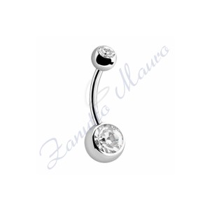 Piercing ombelico con 2 cristalli bianchi 5/8 mm 10 in acciaio 316L