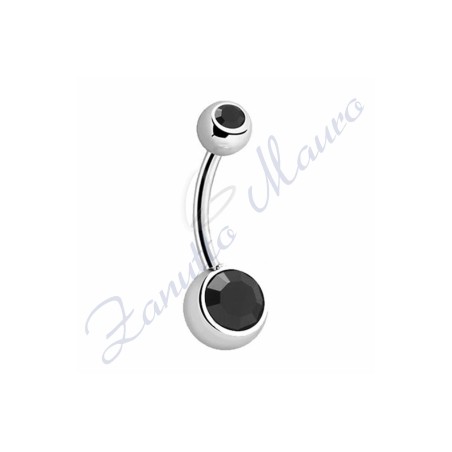 Piercing ombelico con 2 cristalli neri 5/8 mm  8 in acciaio 316L