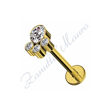 Labret push-in filo mm 1,2 lunghezza barra mm 8 in acciaio 361L dorato