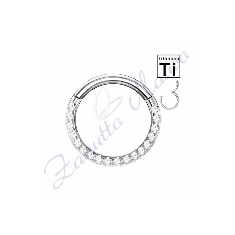 Anello Septum clicker con cristalli. Filo mm 1,2 diam. mm 8 in titanio