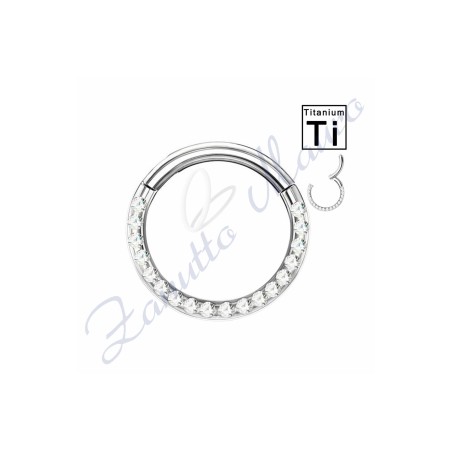 Anello Septum clicker con cristalli. Filo mm 1,2 diam. mm 8 in titanio