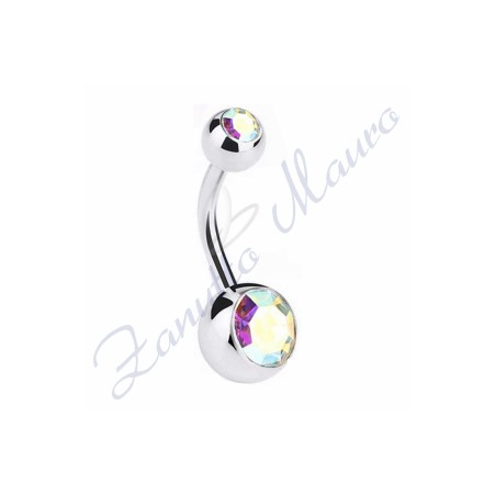 Piercing ombelico con 2 cristalli boreale 5/8 mm 10 in acciaio 316L