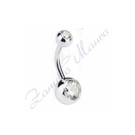 Piercing ombelico con 2 cristalli bianchi 5/8 mm 10 in acciaio 316L