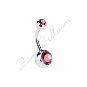 Piercing ombelico con 2 cristalli rossi 5/8 mm 10 in acciaio 316L