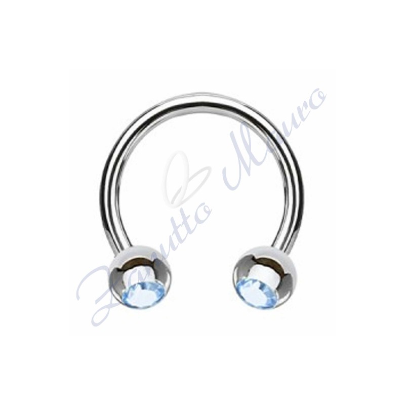 Anello aperto con cristallo azzurro mm 1,2x3x8 in acciaio 361L