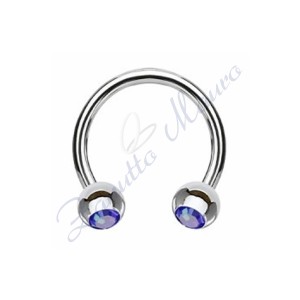 Anello aperto con cristallo blu mm 1,2x3x8 in acciaio 361L