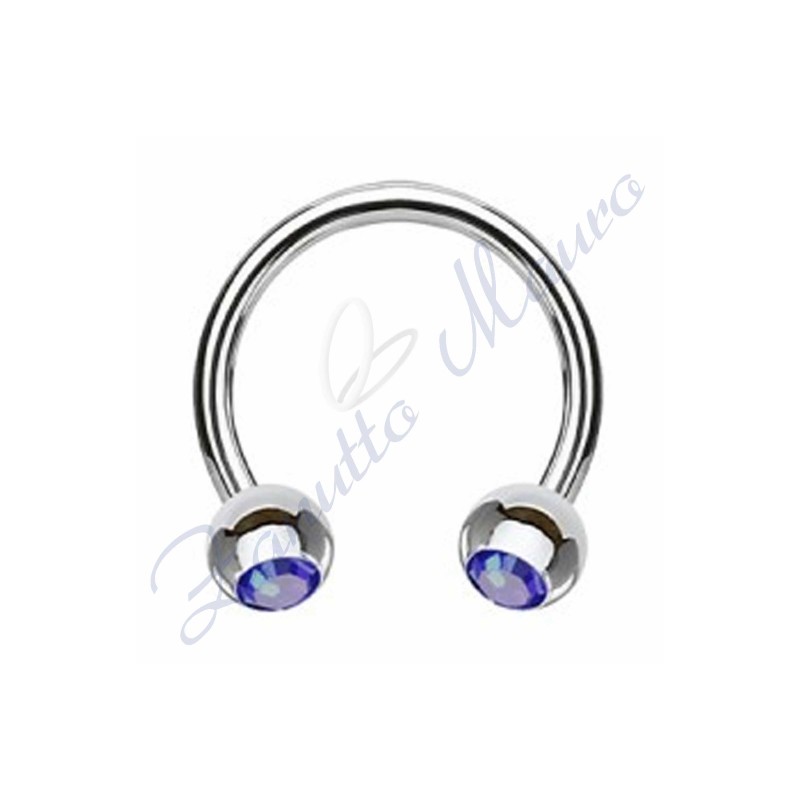 Anello aperto con cristallo blu mm 1,2x3x8 in acciaio 361L